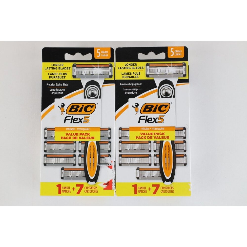 Lot of 2 New Bic Flex 5 Refillable Face Razors 1 Handle 7 Cartridges Value Pack
